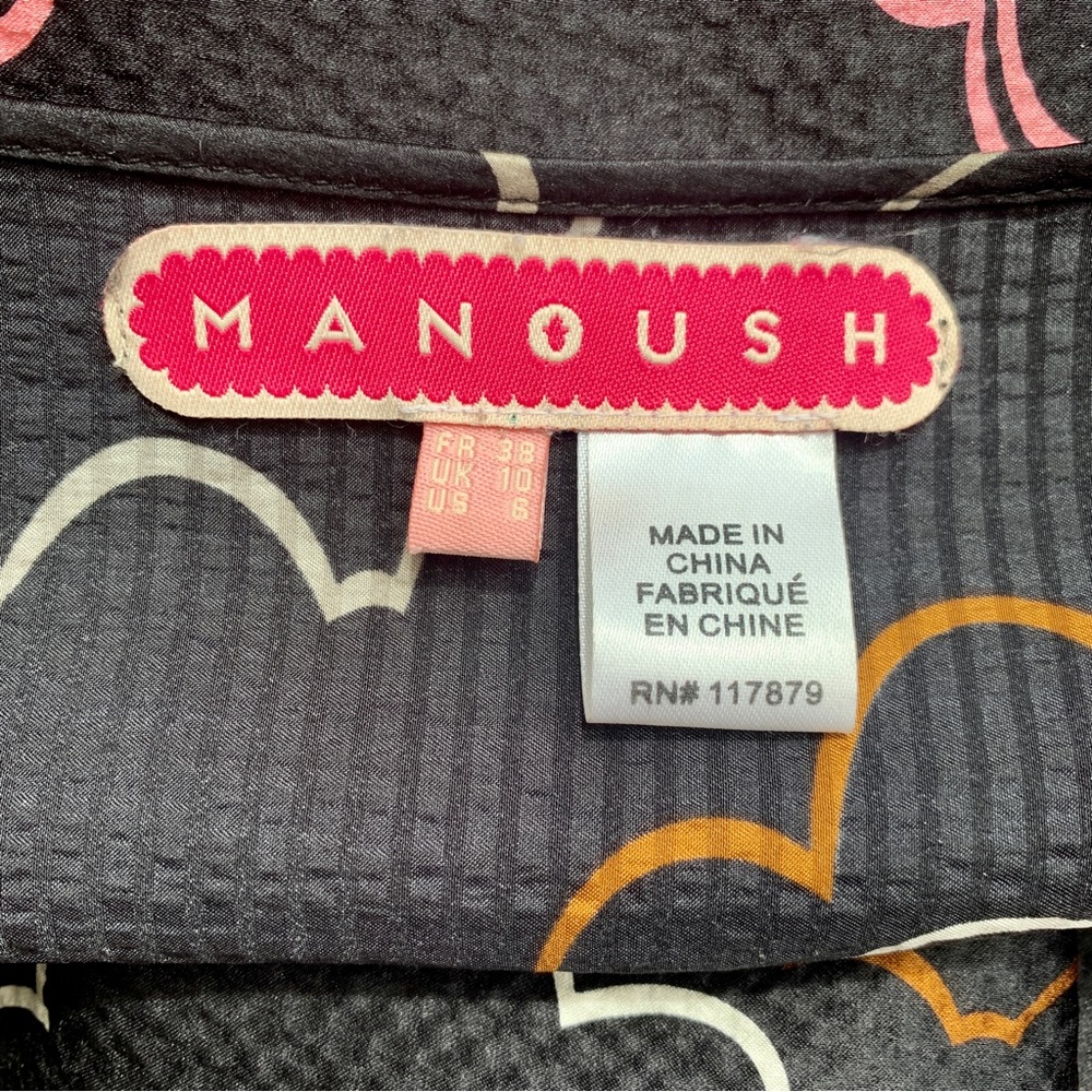 MANOUSH • Black Print Silk Kimono Sleeve Tie Waist Dress-Sz 6 - Picture 4 of 9